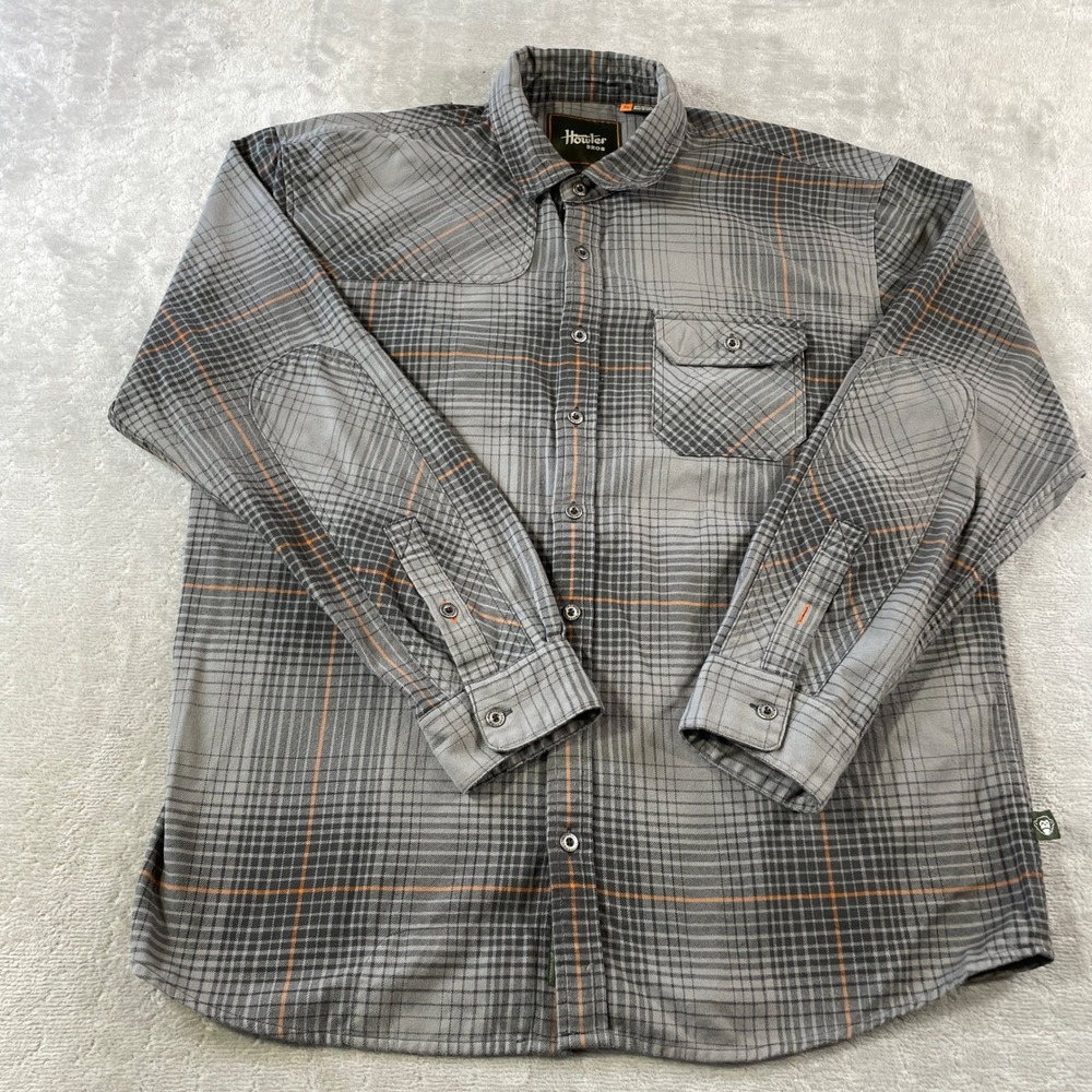 Howler Bros Harkers Flannel Shirt‎ Mens XL Gray Plaid Elbow Patch Hunter Yoke
